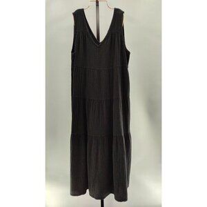 Quince Women 100% Organic Cotton Gauze Tiered Maxi Dress Black XL